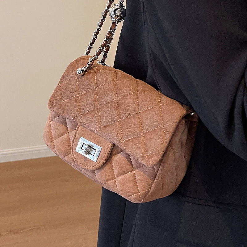 菱格链条包包女士新款今年流行单肩包麂皮绒高级感斜挎小方包