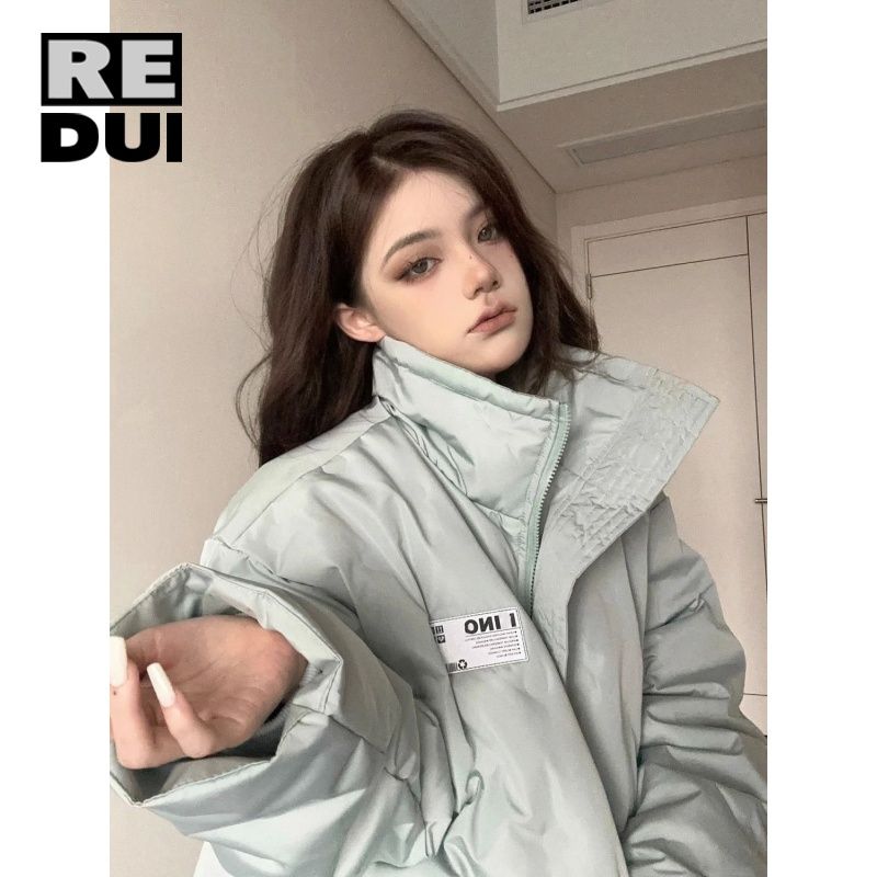 棉服外套女冬季2023新款潮牌復古壓褶棉衣寬鬆百搭加厚立領棉襖潮