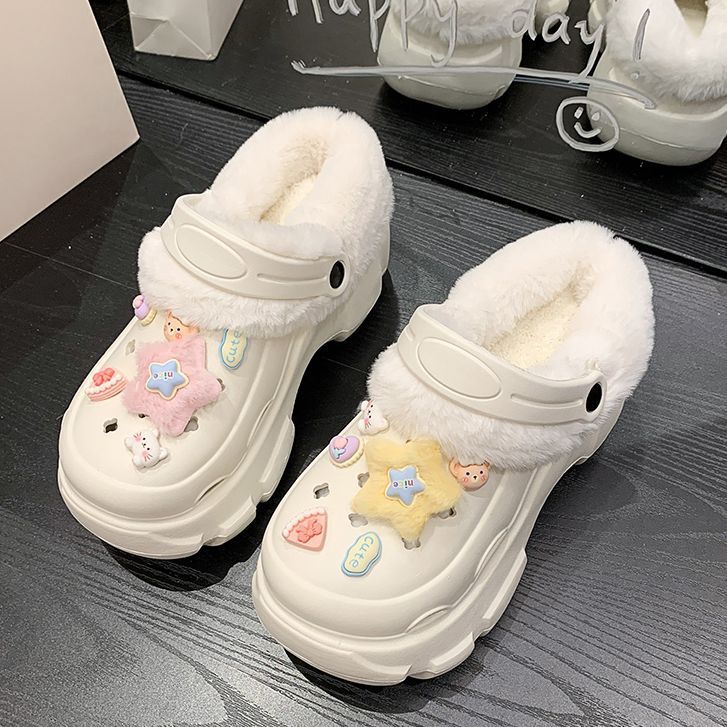 EVA棉拖鞋女冬季防滑家居厚底加絨學生宿舍可愛室內保暖洞洞鞋