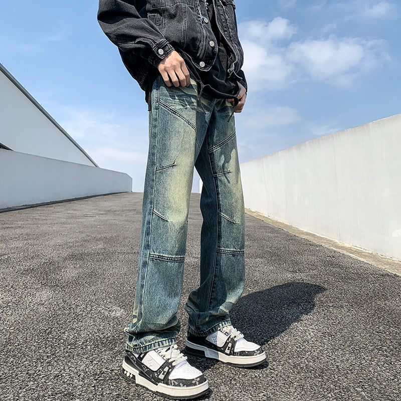 Jeans men's 2023 spring and autumn style American street trendy brand handsome pants washed retro loose straight trousers