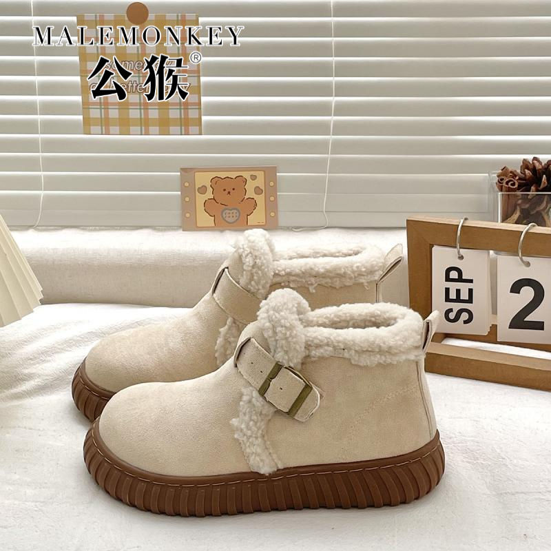 Male Monkey Korean version retro plus velvet warm snow boots for women 2023 new autumn and winter non-slip short-tube cotton shoes Northeast cotton boots