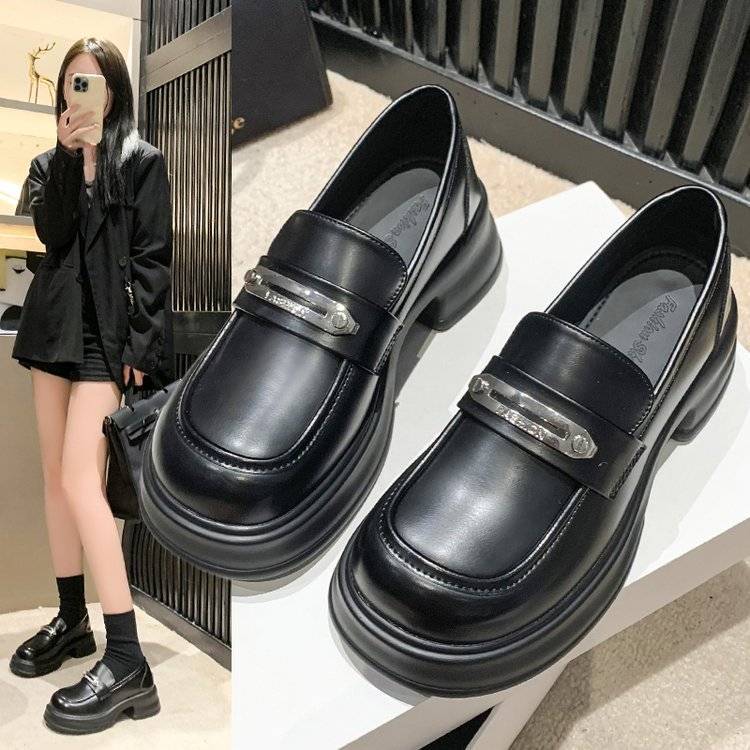 松糕厚底樂福鞋女2023年新款秋季英倫風小皮鞋一腳蹬瑪麗珍單鞋子