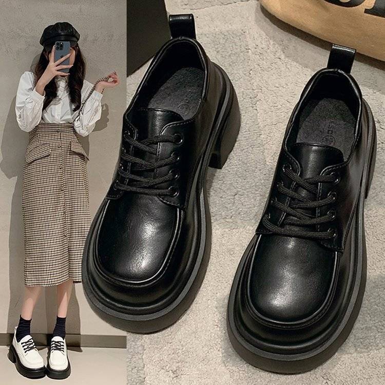 厚底小皮鞋女2023年秋季新款百搭學院英倫風jk鞋子女系帶休閒單鞋