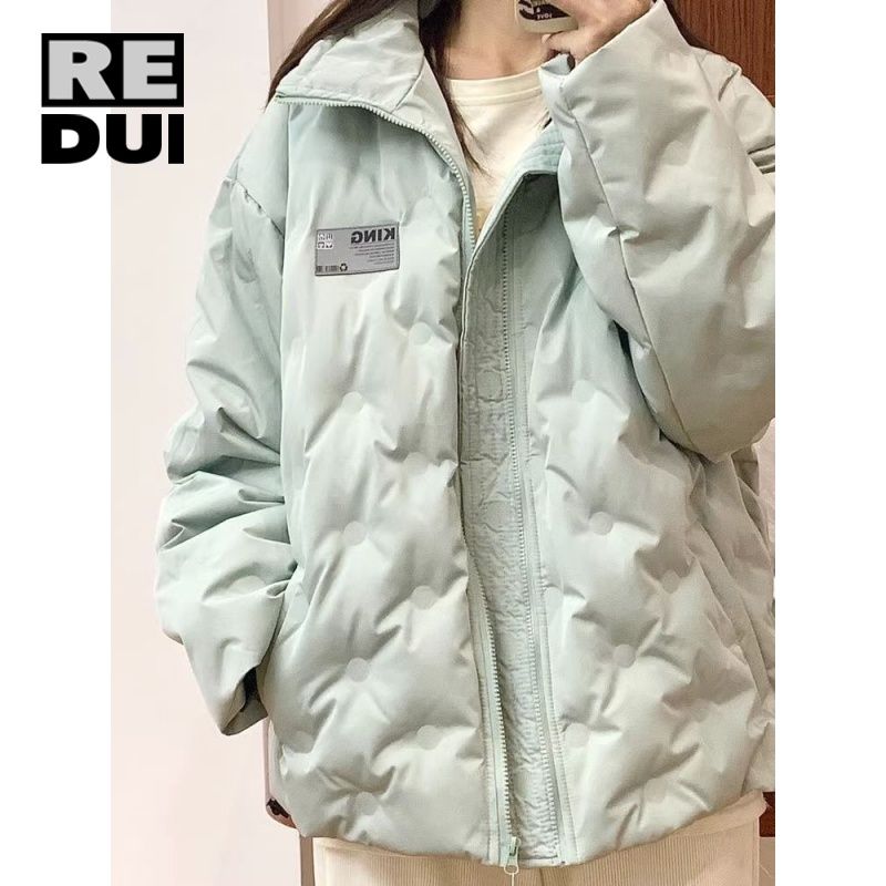韓版學生薄荷綠羽絨棉服女冬季時尚高級感oversize立領棉衣麵包服