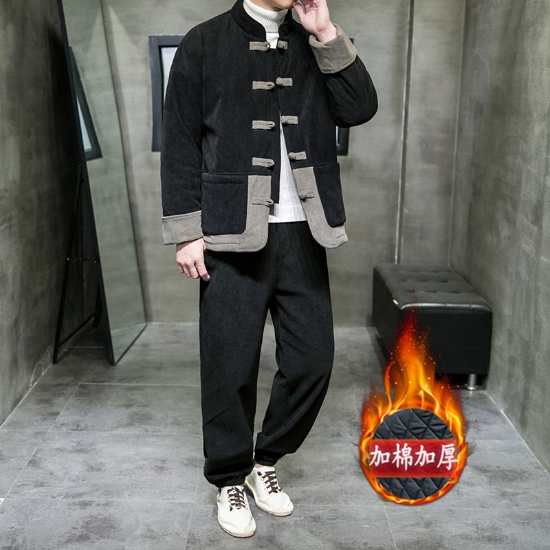 冬季外套男棉服中國風套裝棉衣新中式青年中山裝中老年唐裝棉襖潮
