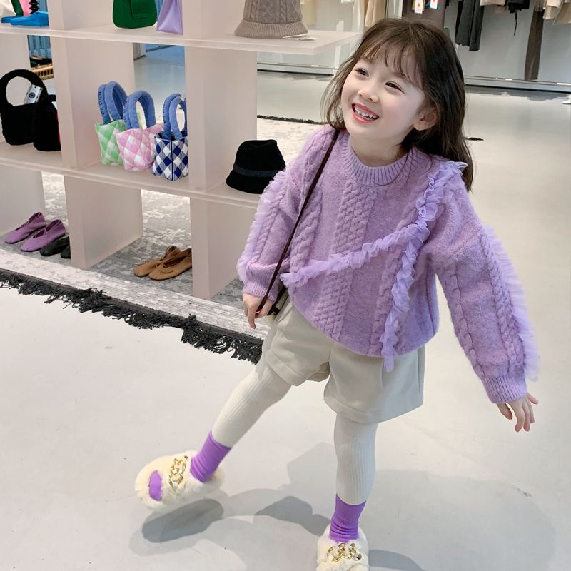 女童秋冬裝毛衣2023新款韓版兒童洋氣上衣寶寶冬季加厚套頭毛線衣