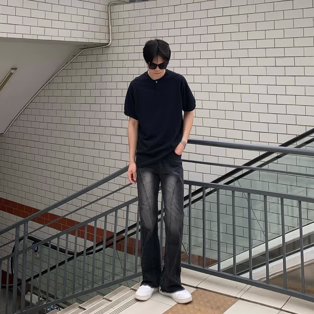 春秋款潮牌牛仔褲男女同款寬鬆直筒微喇休閒褲子潮流ifashion長褲