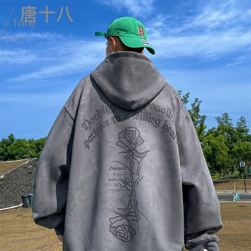 麂皮絨衛衣男秋冬款重磅潮牌痞帥高級感潮流休閒寬鬆上衣服