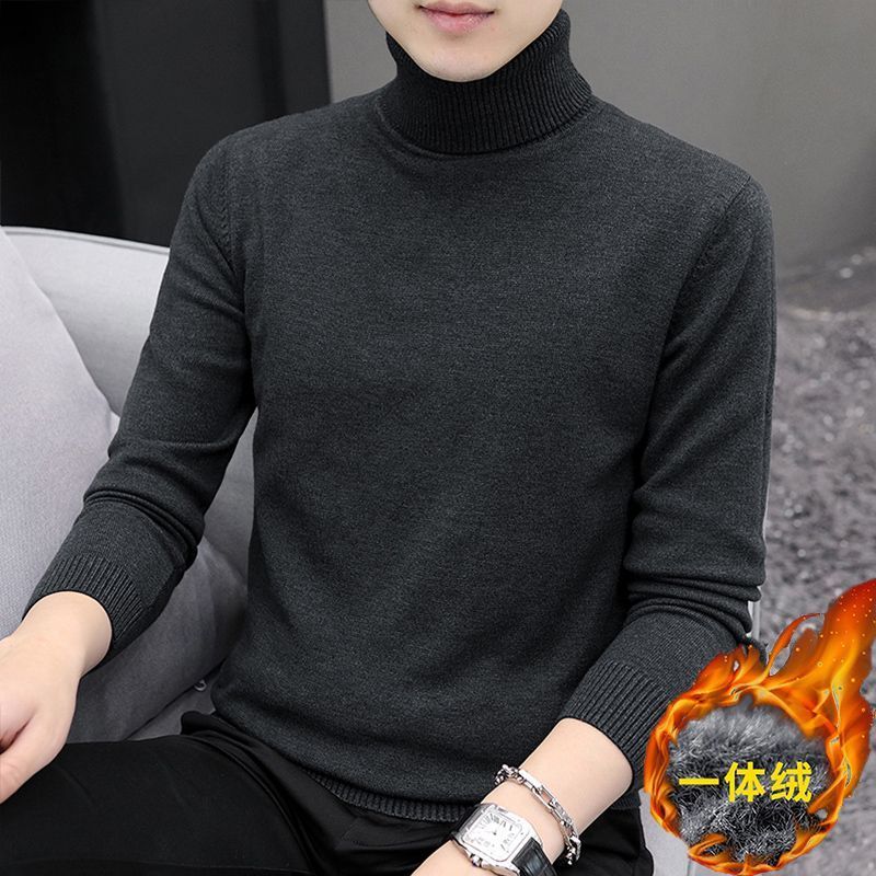 Half turtleneck sweater autumn and winter new men's casual trendy velvet thickened sweater woolen clothes bottoming shirt