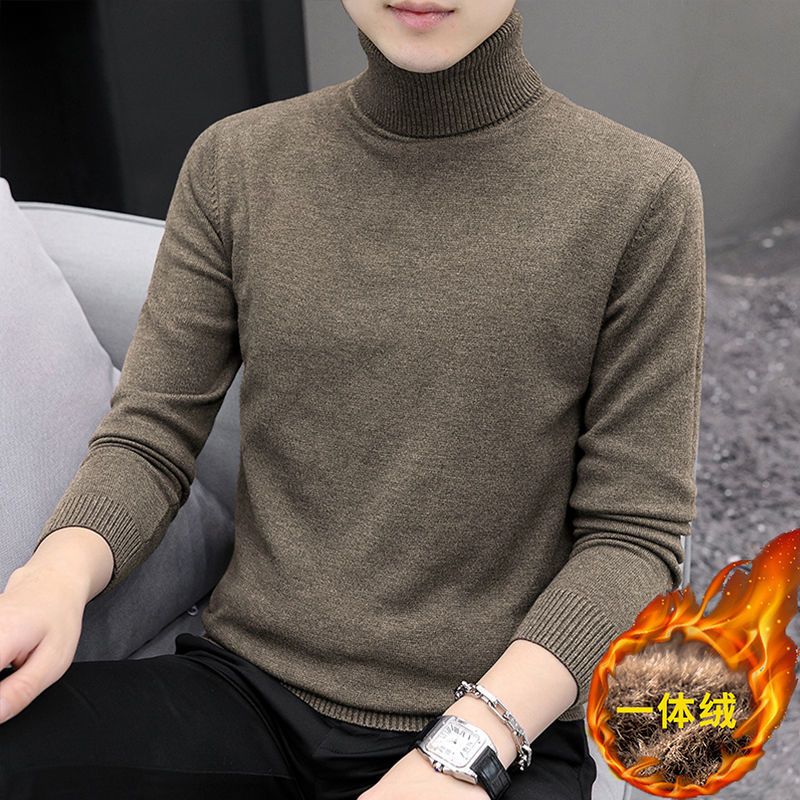 Reversible men's turtleneck sweater, autumn and winter trendy velvet thickened jacket, warm inner top and bottoming shirt