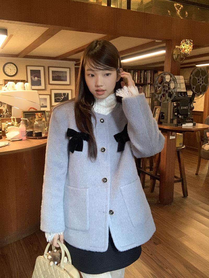甜美可愛圓領外套女裝秋冬時尚新款小眾蝴蝶結氣質減齡小香風外套