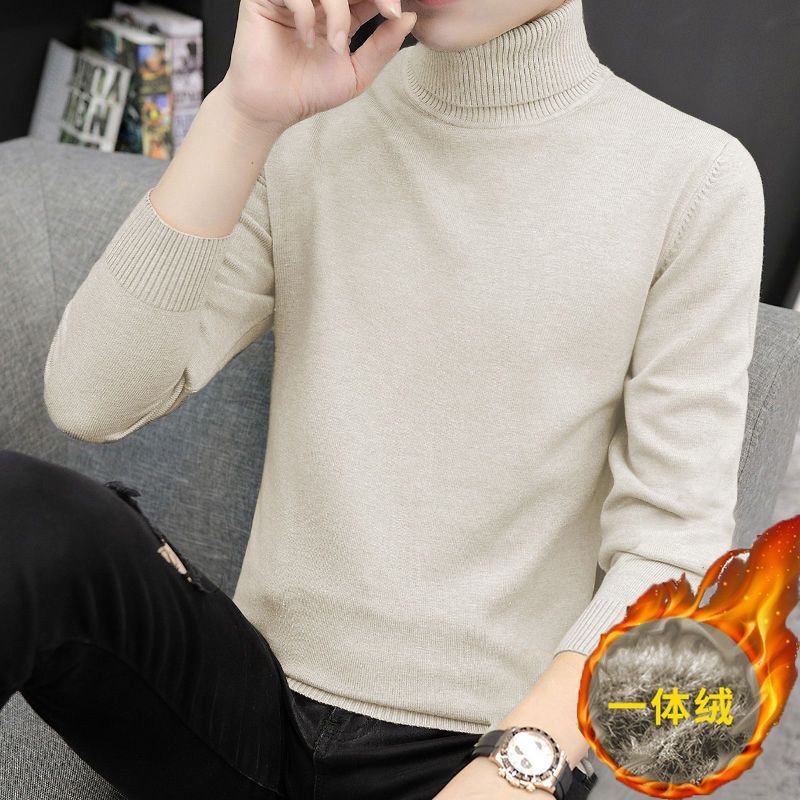 Half turtleneck sweater autumn and winter new men's casual trendy velvet thickened sweater woolen clothes bottoming shirt