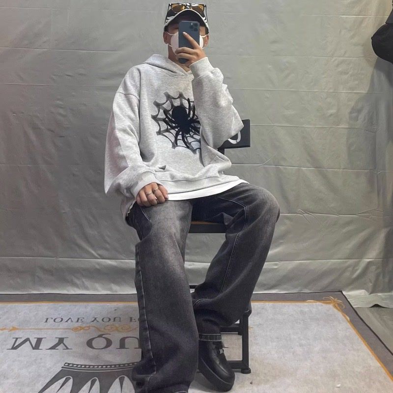 高街潮牌Vibe水洗破壞牛仔褲男直筒寬鬆微喇美式潮流休閒拖地長褲