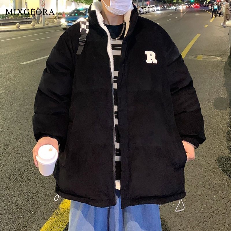 MIX GEORA雙面穿立領棉服男女秋冬季潮加絨厚棉襖燈芯絨棉衣外套