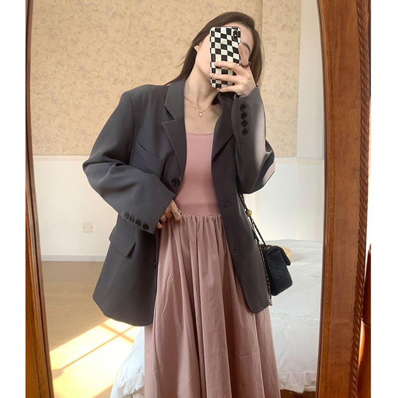 Gray small suit jacket for women 2023 spring and autumn new high-end design small casual short suit top