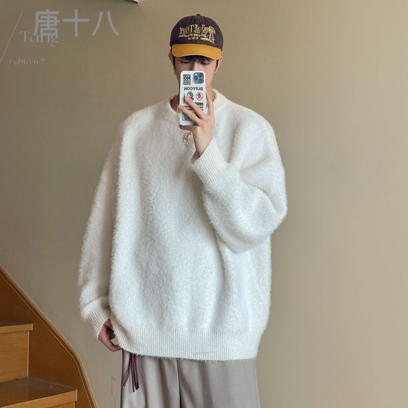 海馬毛毛衣男女寬鬆秋冬圓領加厚針織衫情侶慵懶風保暖套頭打底衫