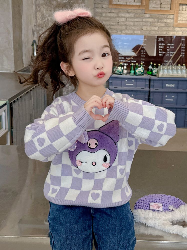 2023 Korean new style baby girls autumn and winter plaid sweater tops children girls fashionable cool rice sweaters