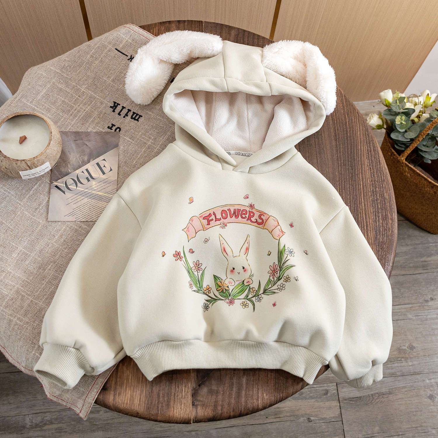 Girls' fleece hooded sweatshirt children's clothing  winter new style children's thickened baby style warm top autumn and winter