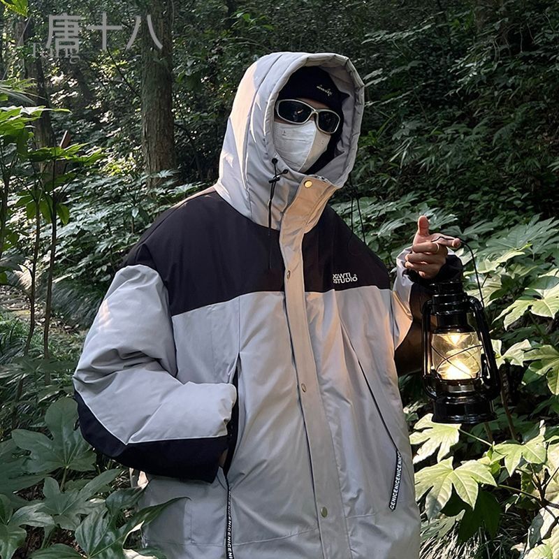 工裝衝鋒衣棉服男士秋冬新款棉衣加厚設計感冬季棉襖外套防水連帽