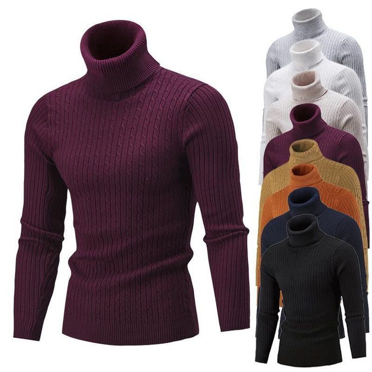 Mens Turtleneck Oversized Knit Bottom Turtleneck Plus Size Knit_voghion.com