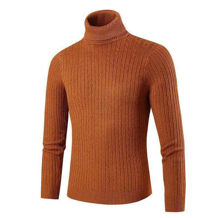 Mens Turtleneck Oversized Knit Bottom Turtleneck Plus Size Knit_voghion.com