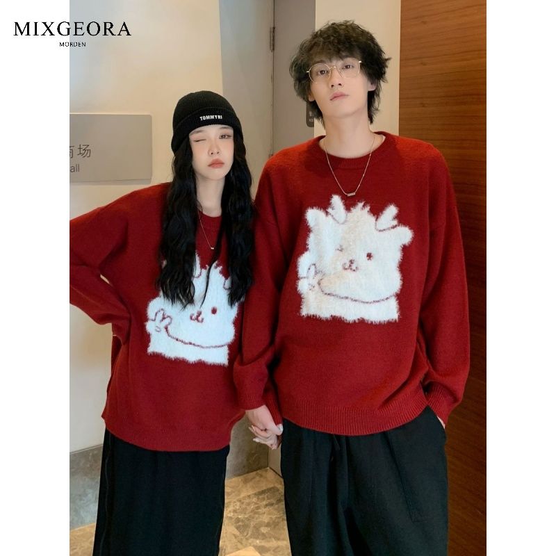 MIX GEORA情侣装秋冬季龙年本命年款红色毛衣男女款高级感针织衫