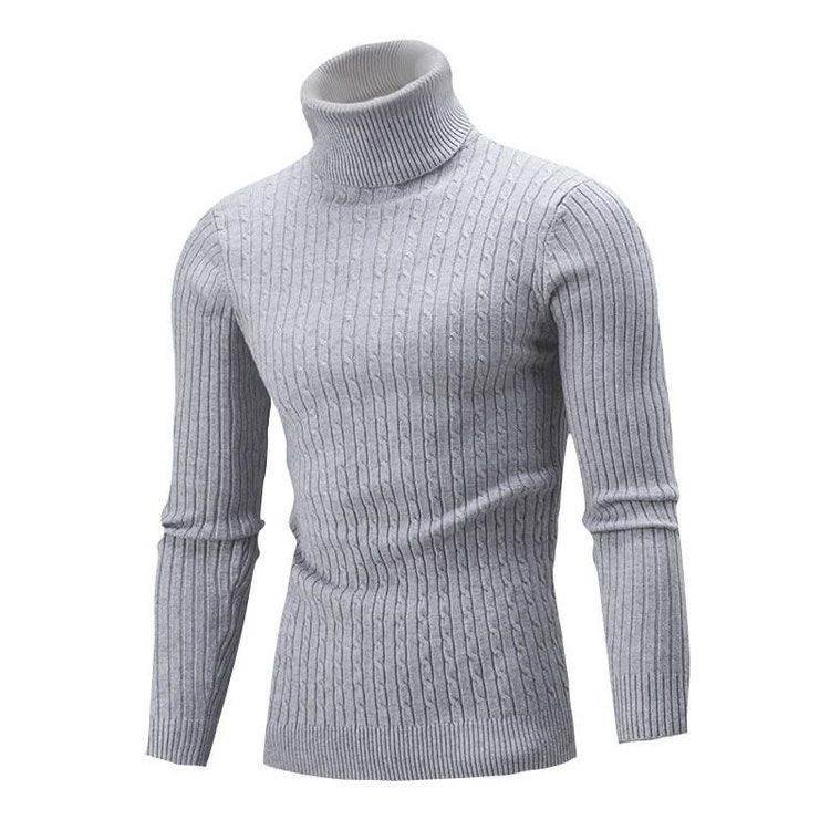 Mens Turtleneck Oversized Knit Bottom Turtleneck Plus Size Knit_voghion.com