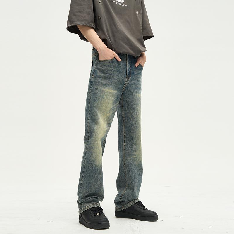 Weilang's shop American street retro jeans men's trendy brand European and American retro high street micro-flared pants couples trendy