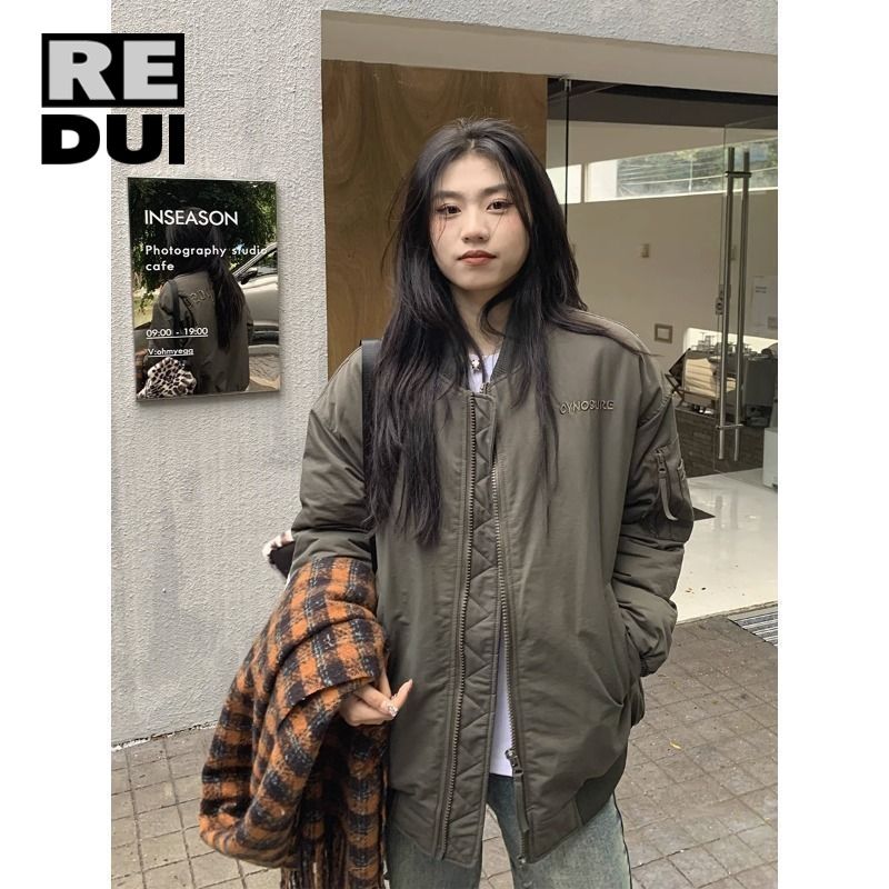 美式簡約純色飛行服外套男女春秋復古bf中性風軍綠棒球情侶夾克潮