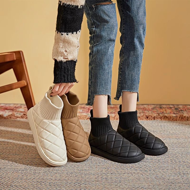 2023冬季新款针织雪地靴女保暖防滑加绒软底棉鞋显瘦厚底面包棉靴