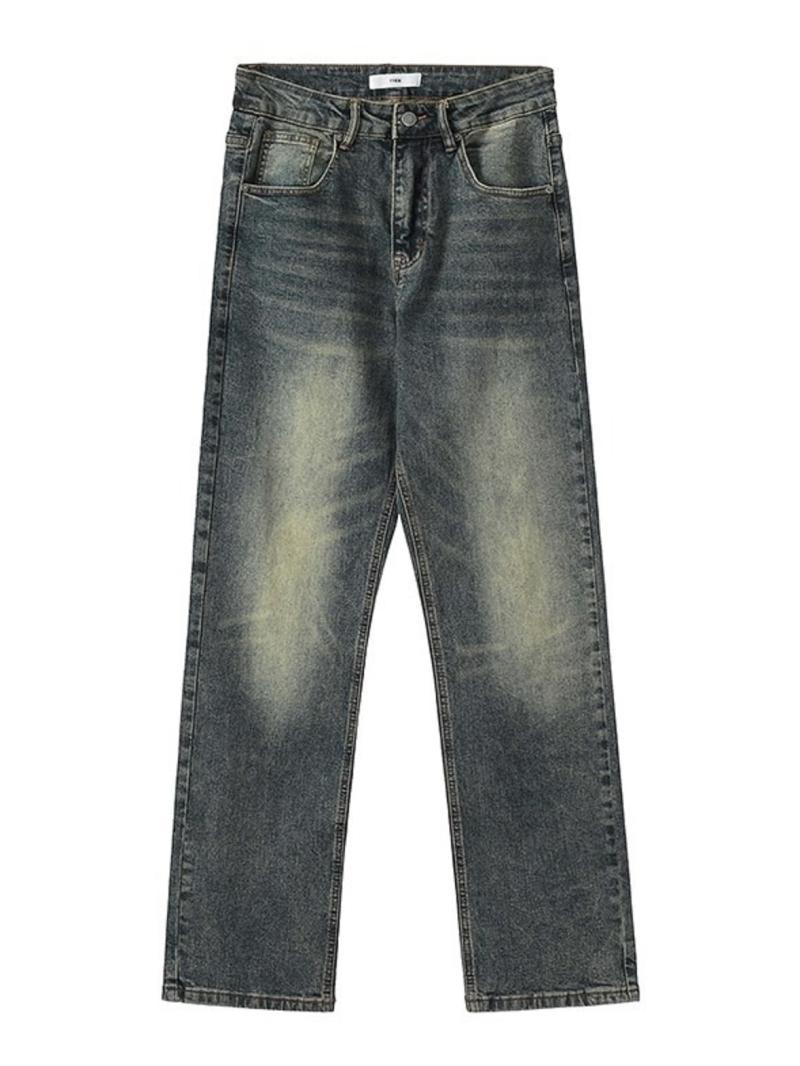 American vibe style old retro blue slim straight loose and versatile high street jeans for men cleanfit trendy brand
