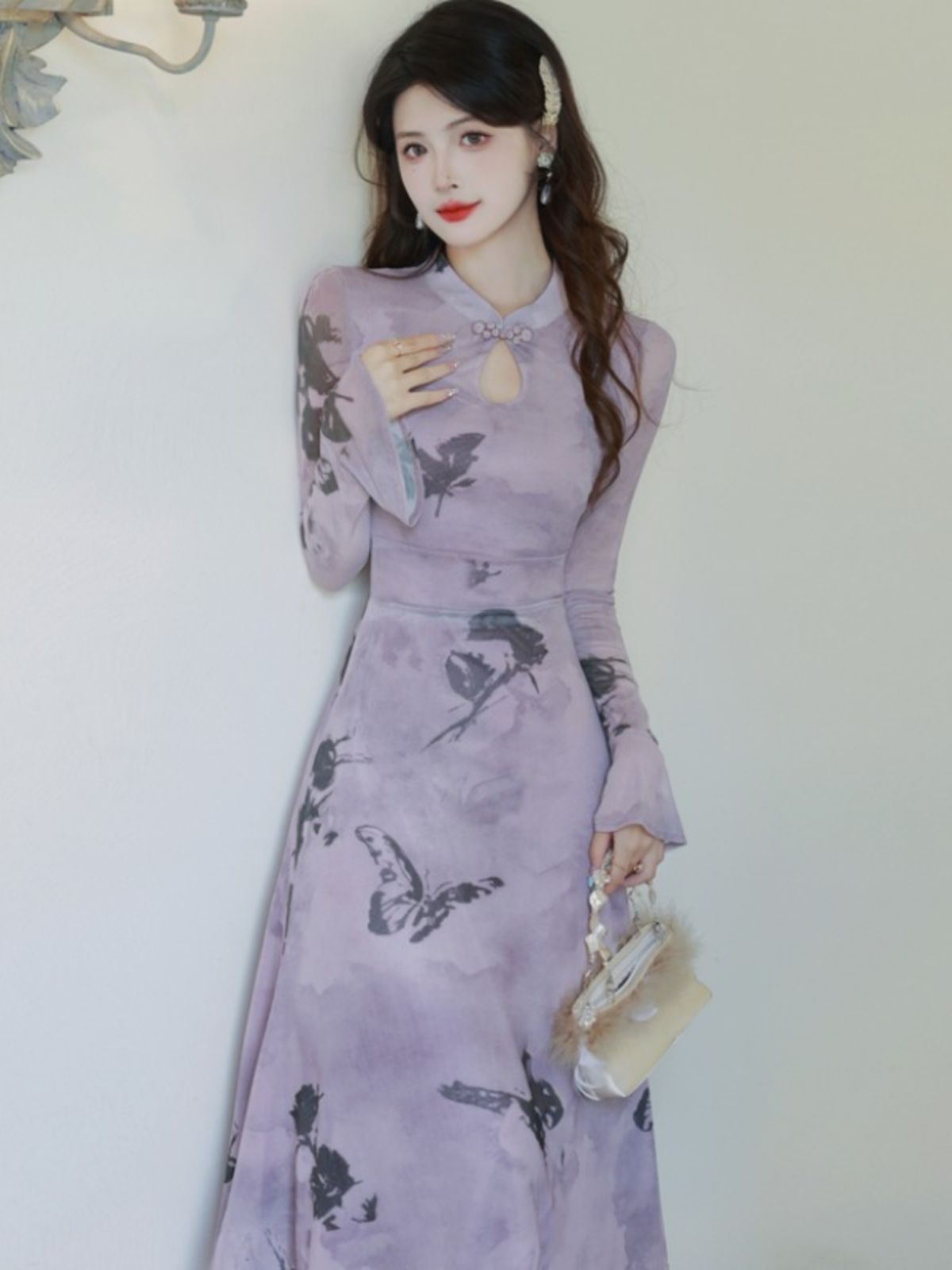 Autumn 2023 new women's clothing new Chinese style improved cheongsam skirt waist slimming temperament high-end long-sleeved dress