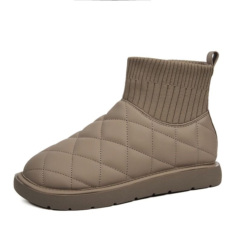 2023冬季新款针织雪地靴女保暖防滑加绒软底棉鞋显瘦厚底面包棉靴