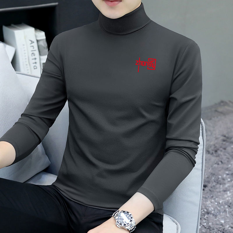 High-end long-sleeved T-shirt for men in autumn and winter new high-neck casual printed bottoming shirt with top social temperament