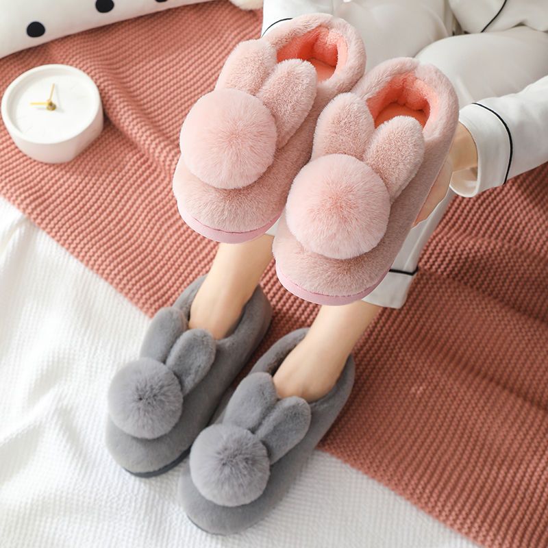 Cotton slippers for women winter thick-soled non-slip three-dimensional plush warm home indoor couple cute outer wear bag heel confinement shoes