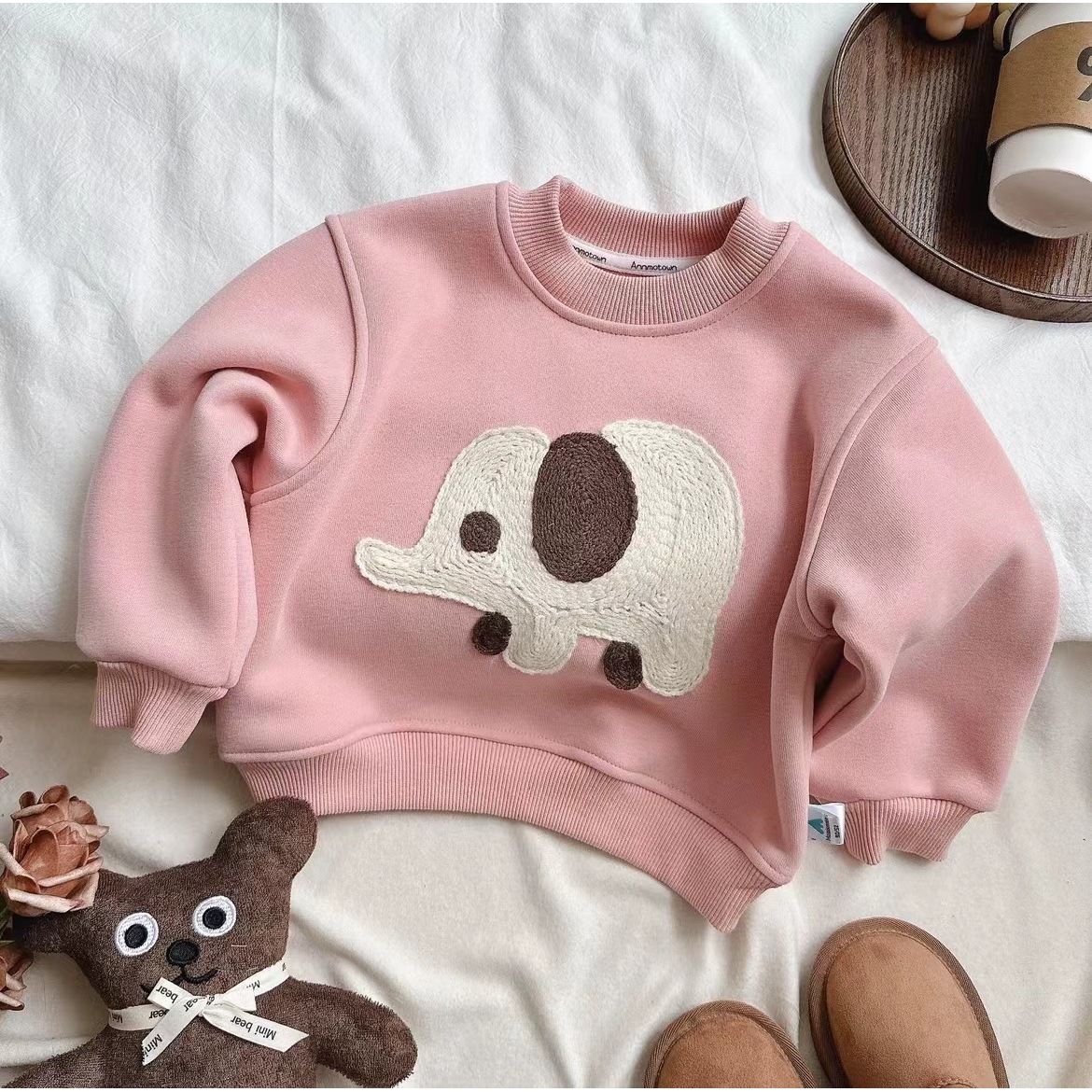 Children's Clothing  Girls Winter New Style Velvet Cartoon Print Sweater Baby Girl Versatile Outerwear Warm Top