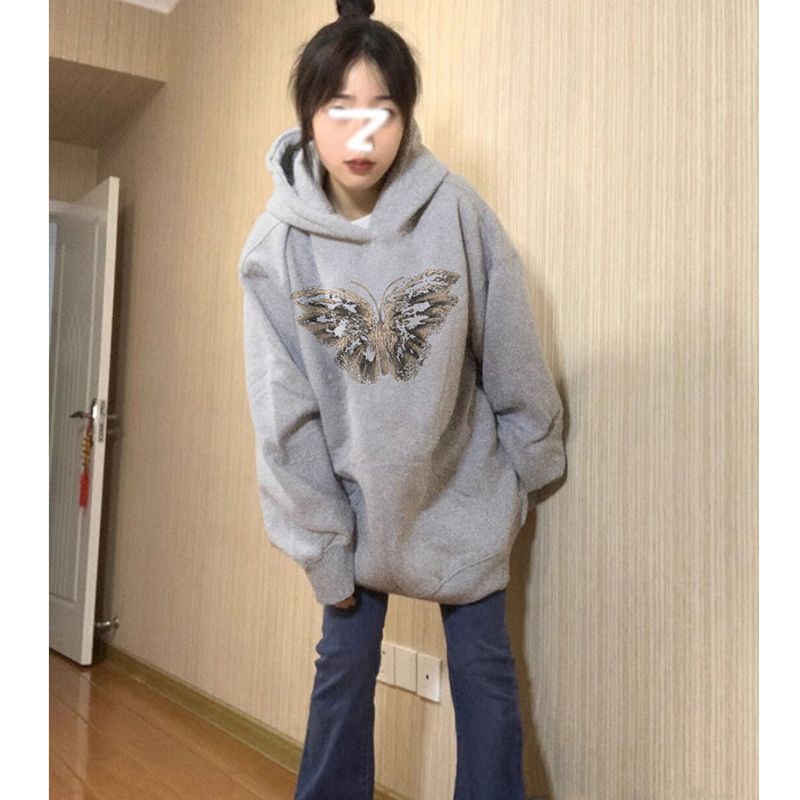 100%重磅純棉美式加絨加厚連帽衛衣女秋冬2023新款小眾寬鬆外套潮