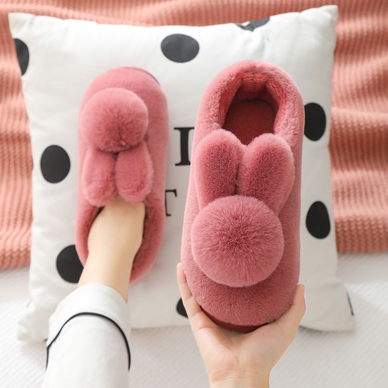 Cotton slippers for women winter thick-soled non-slip three-dimensional plush warm home indoor couple cute outer wear bag heel confinement shoes