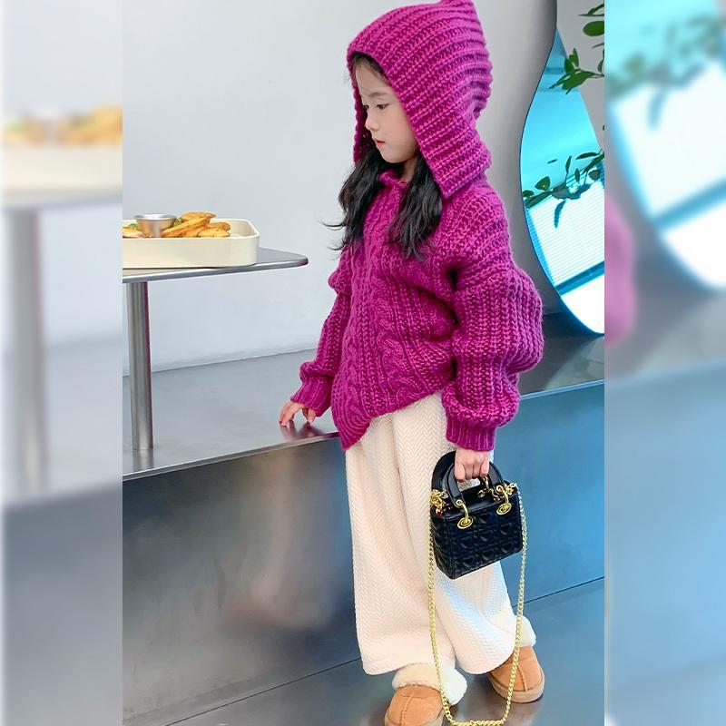 女童针织毛衣新款儿童秋冬装韩版洋气连帽针织衫宝宝针织上衣