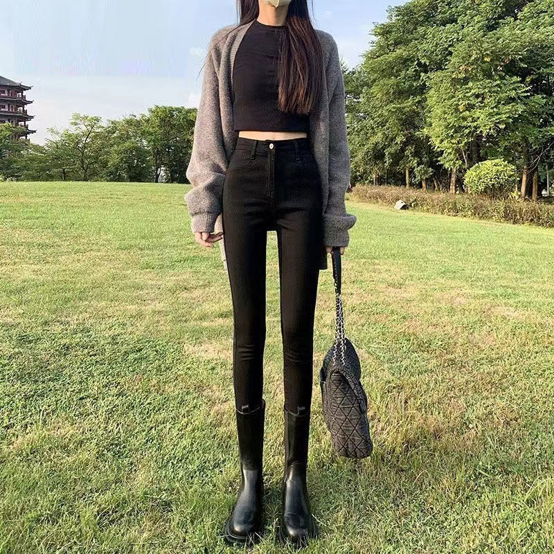 牛仔褲女秋冬2023新款高腰顯瘦彈力緊身外穿修身鉛筆小腳九分褲潮