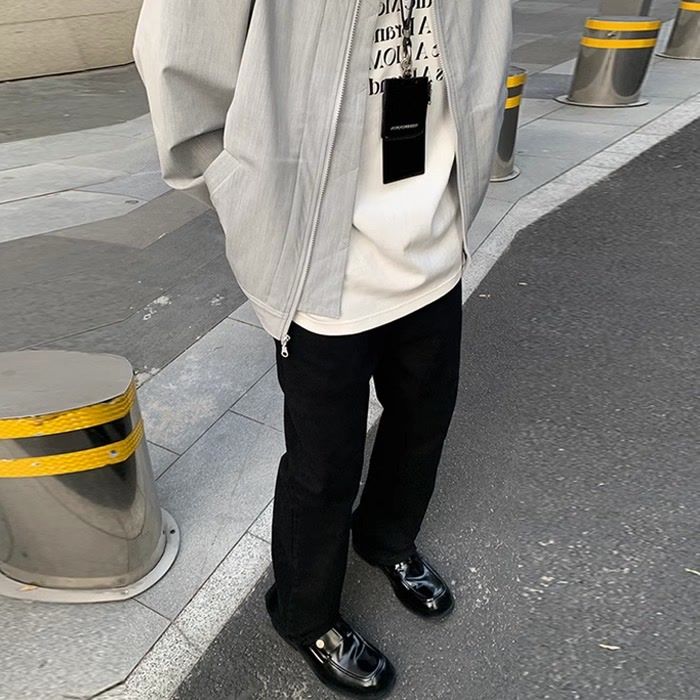 美式vibe風純黑色百搭牛仔褲男女高級感痞帥修身顯瘦微喇叭直筒褲