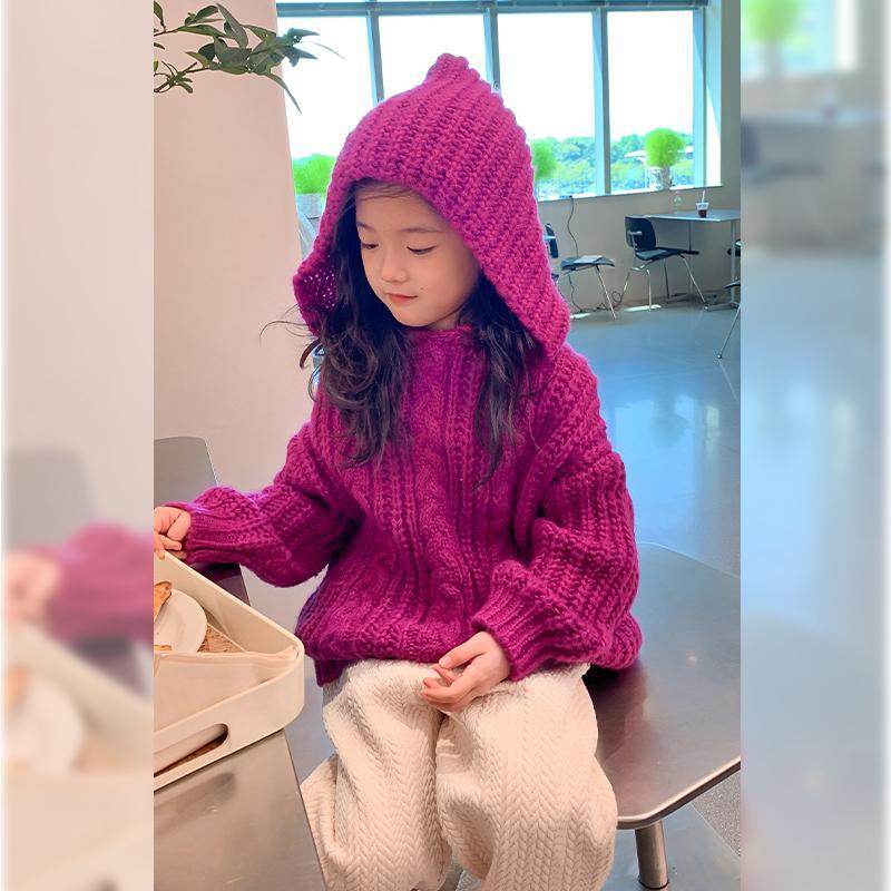 女童针织毛衣新款儿童秋冬装韩版洋气连帽针织衫宝宝针织上衣