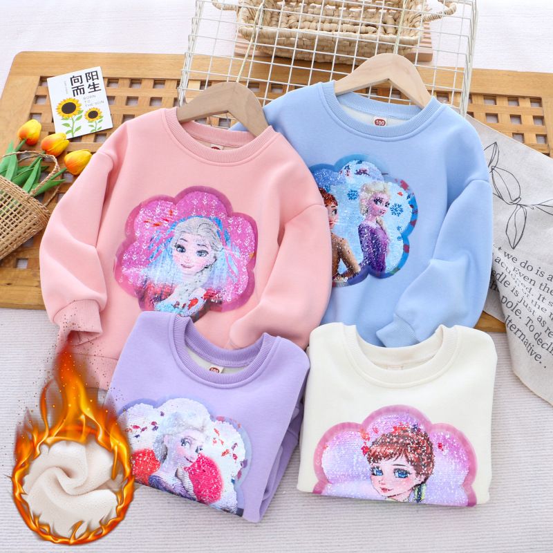  children's winter clothing new style girls' fleece sweatshirt double-sided color changing sequins thickened one-piece fleece