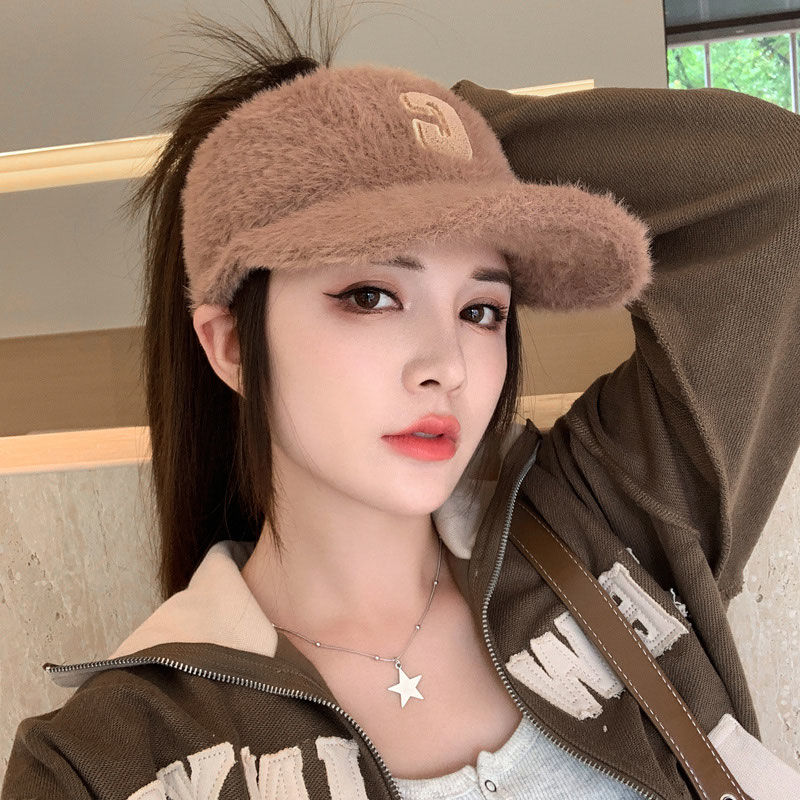 Hat Women's Autumn and Winter Korean Version Versatile Empty Top Ponytail Peaked Hat Plus Velvet Thickened Warm Knitted Wool Hat