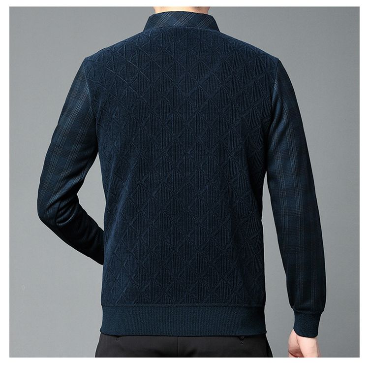 [Plüschig und verdickt] Herbst und Winter neue High-End-Herren-Business-Casual-warme Hemdkragen-Fake-Two-Pullover_voghion.com