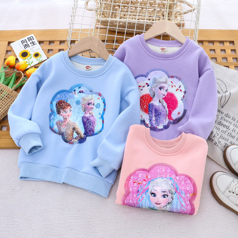  children's winter clothing new style girls' fleece sweatshirt double-sided color changing sequins thickened one-piece fleece