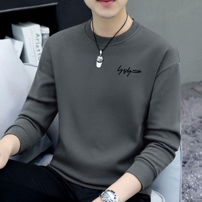 Round neck sweatshirt for men in spring and autumn, loose and trendy ins casual printed hooded clothes, versatile slimming jacket