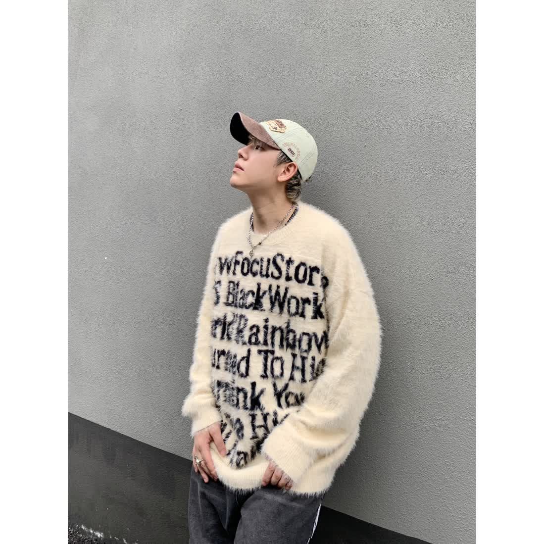 Autumn and winter American retro lazy style round neck pullover imitation mink niche couple sweater men's knitted sweater jacket top