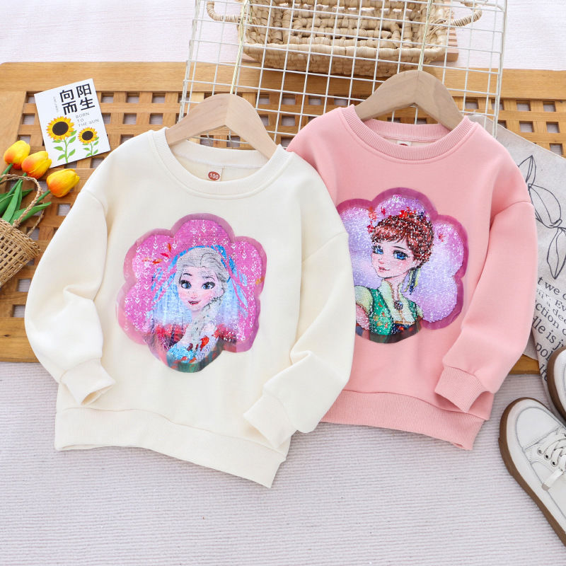  children's winter clothing new style girls' fleece sweatshirt double-sided color changing sequins thickened one-piece fleece