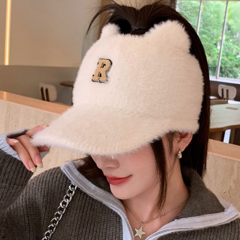 2023 new plush duck cap for women autumn and winter empty top thickened windproof and warm versatile knitted wool baseball cap
